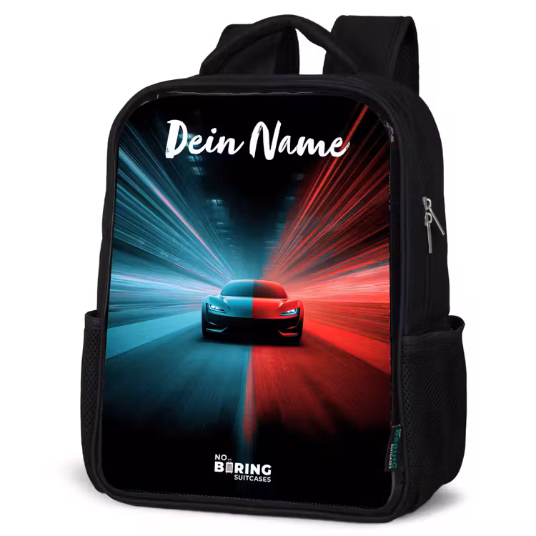 Kinderrucksack mit Namen - Schwarz - Sportwagen - Blau - Neon - Stadt — 4