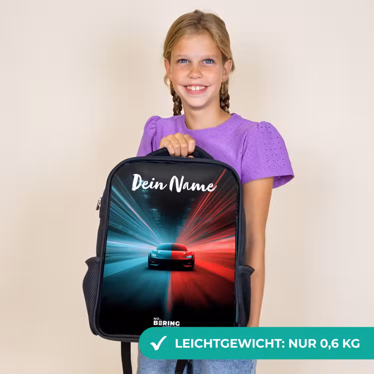 Kinderrucksack mit Namen - Schwarz - Sportwagen - Blau - Neon - Stadt — 7