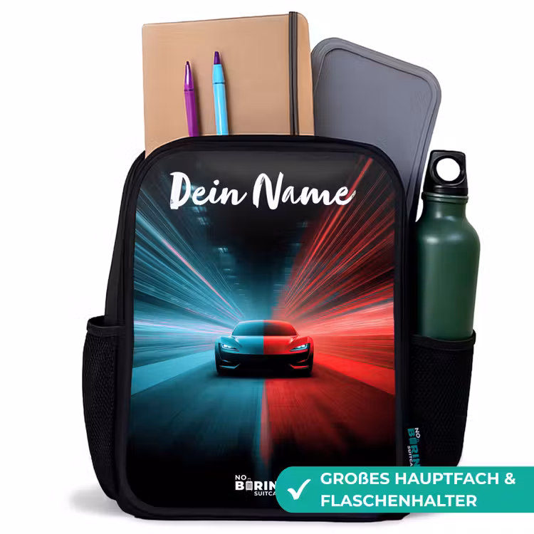 Kinderrucksack mit Namen - Schwarz - Sportwagen - Blau - Neon - Stadt — 8