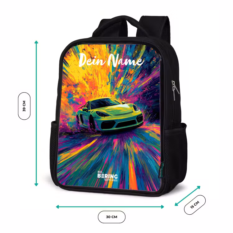Kinderrucksack mit Namen - Schwarz - Sportwagen - Grün - Lackstreifen - Farben — 6