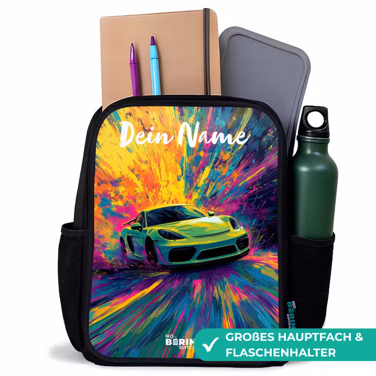 Kinderrucksack mit Namen - Schwarz - Sportwagen - Grün - Lackstreifen - Farben — 8
