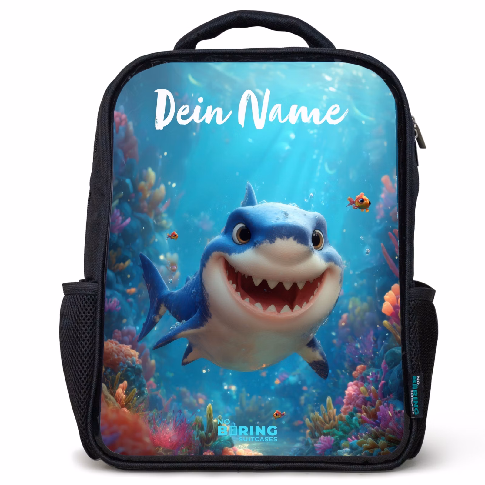 Kinderrucksack mit Namen - Schwarz - Riff - Koralle - Hai - Tier — 1
