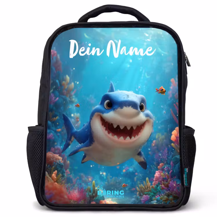 Kinderrucksack mit Namen - Schwarz - Riff - Koralle - Hai - Tier — 1