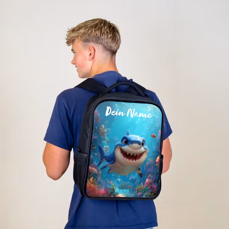 Kinderrucksack mit Namen - Schwarz - Riff - Koralle - Hai - Tier — 3