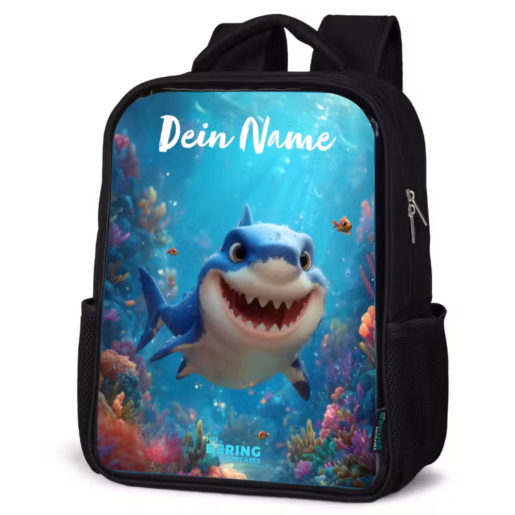 Kinderrucksack mit Namen - Schwarz - Riff - Koralle - Hai - Tier — 4