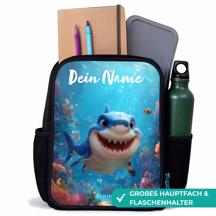 Kinderrucksack mit Namen - Schwarz - Riff - Koralle - Hai - Tier — 8