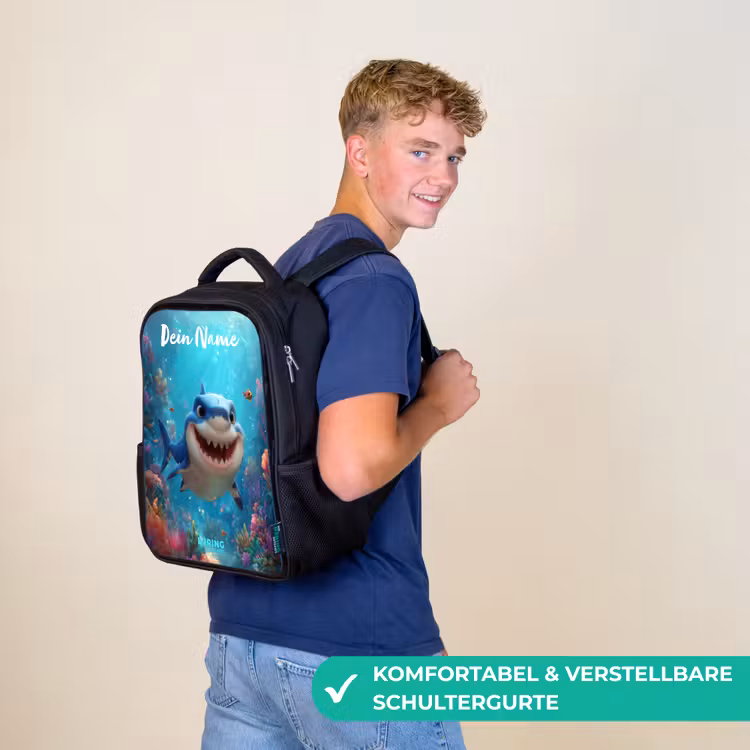 Kinderrucksack mit Namen - Schwarz - Riff - Koralle - Hai - Tier — 9