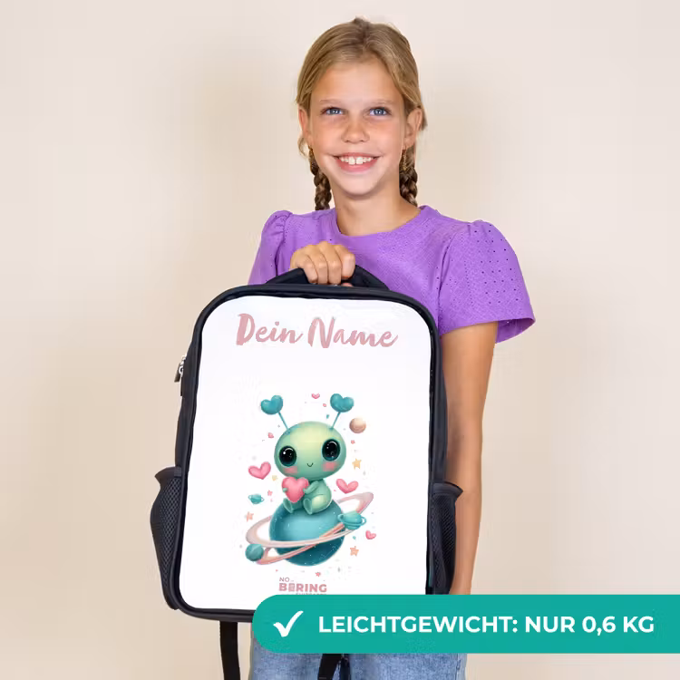 Kinderrucksack mit Namen - Schwarz - Süßer kleiner Außerirdischer mit Herz — 7