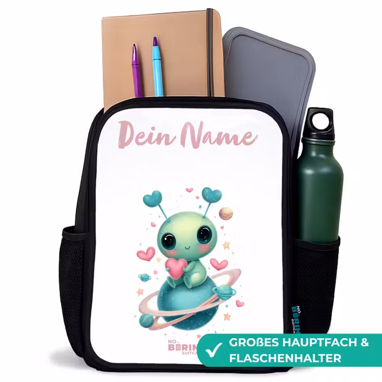 Kinderrucksack mit Namen - Schwarz - Süßer kleiner Außerirdischer mit Herz — 8