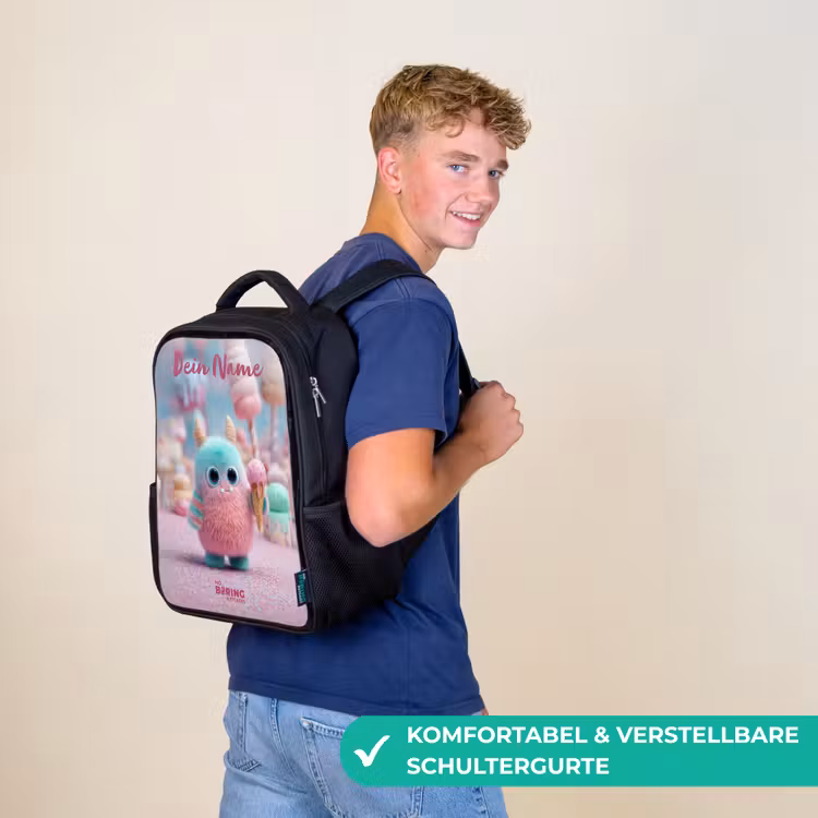 Kinderrucksack mit Namen - Schwarz - Süßes Monster Süßigkeiten Abenteuer — 9