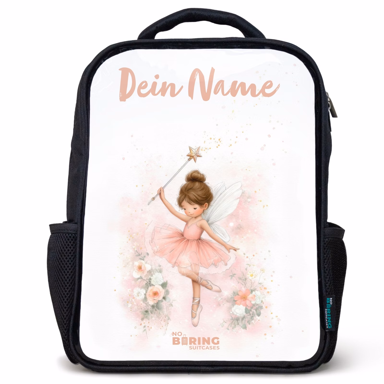 Kinderrucksack mit Namen - Schwarz - Ballerina Fee in Rosa — 1