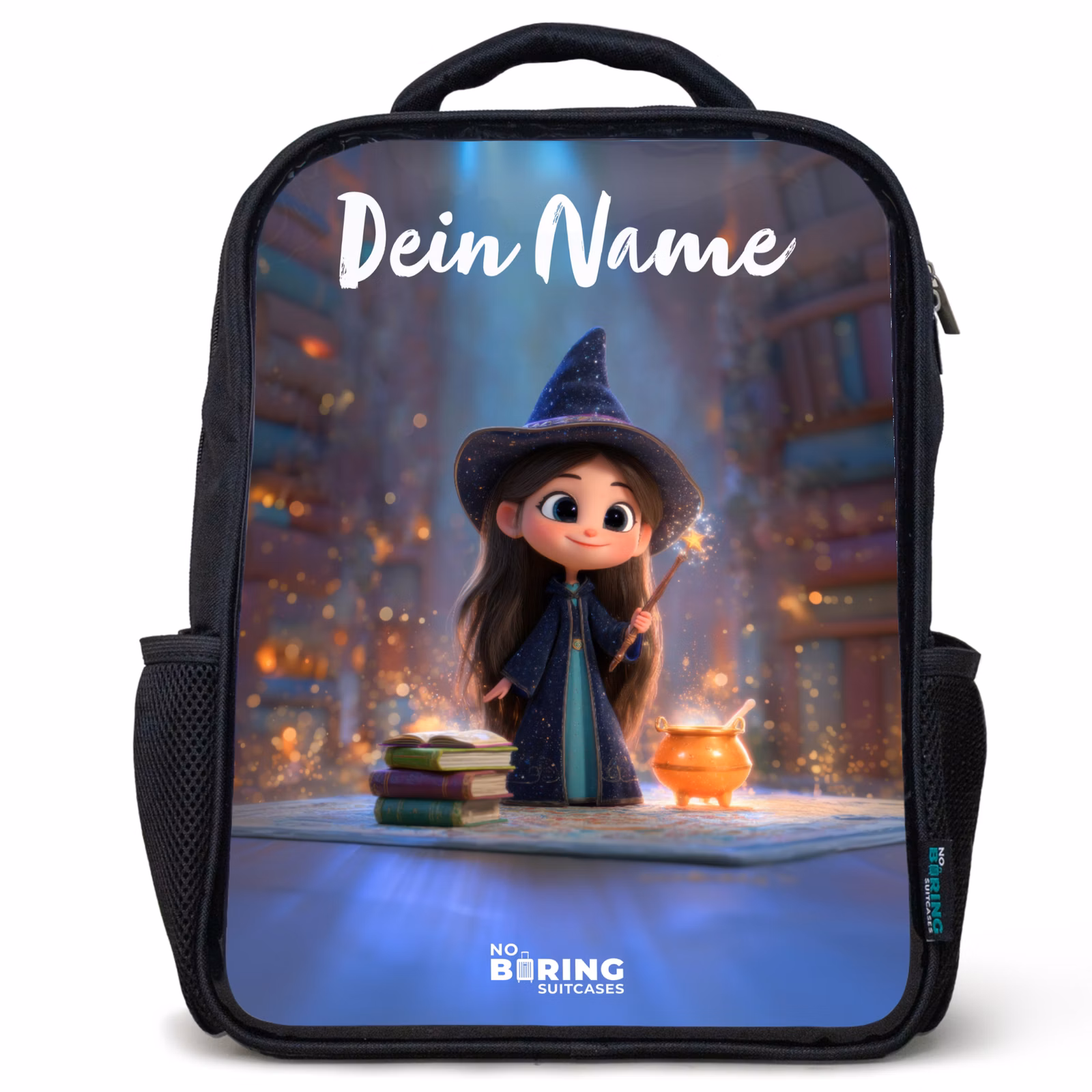 Kinderrucksack mit Namen - Schwarz - Kleine Zauberin in der Bibliothek — 1