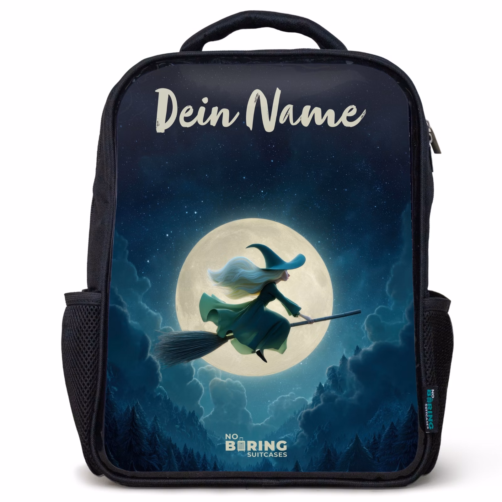 Kinderrucksack mit Namen - Schwarz - Nachtflug über den Wald — 1