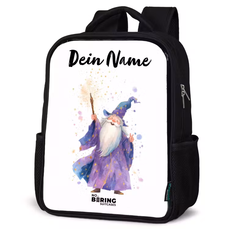Kinderrucksack mit Namen - Schwarz - Alter Magier mit Stab — 4