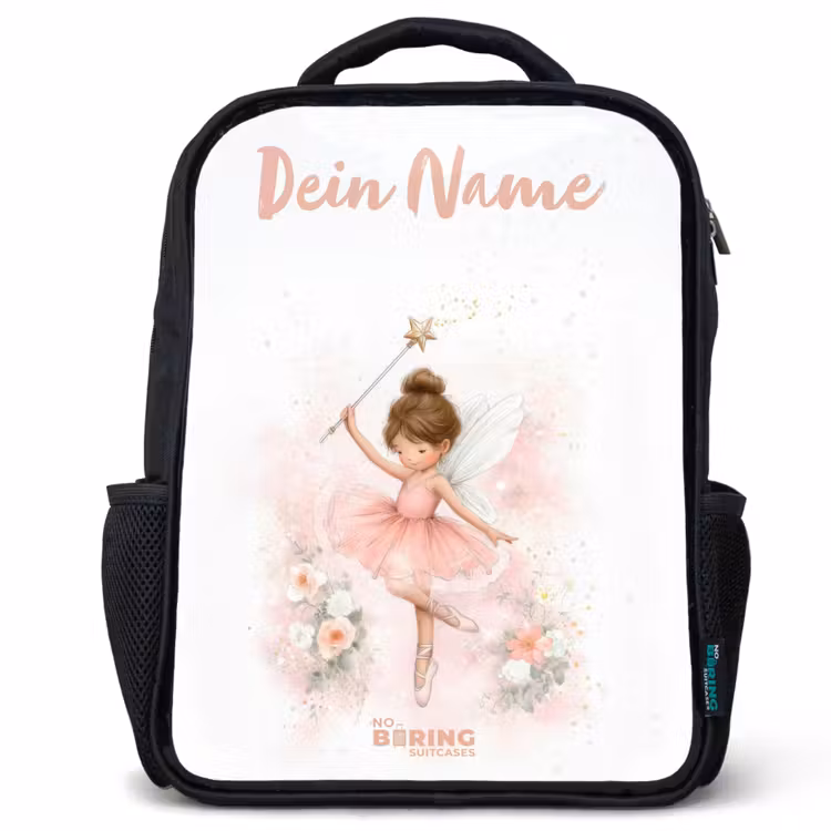 Kinderrucksack mit Namen - Schwarz - Ballerina Fee in Rosa — 1