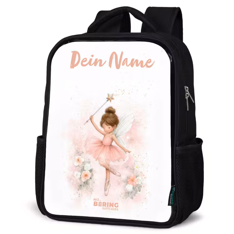 Kinderrucksack mit Namen - Schwarz - Ballerina Fee in Rosa — 4
