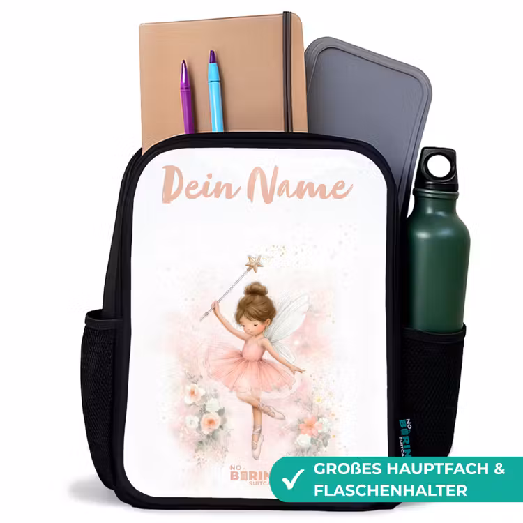Kinderrucksack mit Namen - Schwarz - Ballerina Fee in Rosa — 8