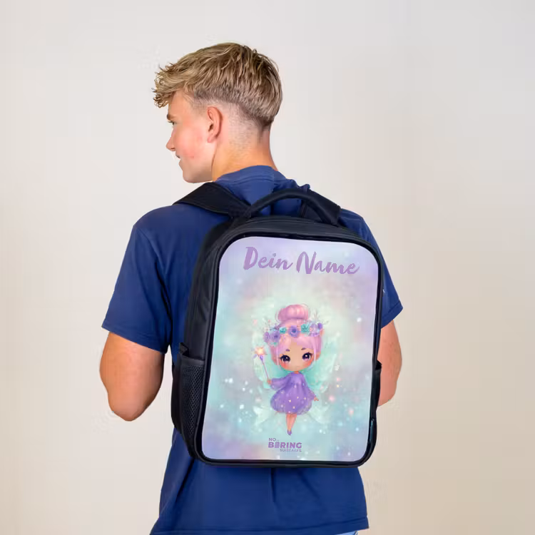Kinderrucksack mit Namen - Schwarz - Blumenfee in pastellfarbenem Glanz — 3