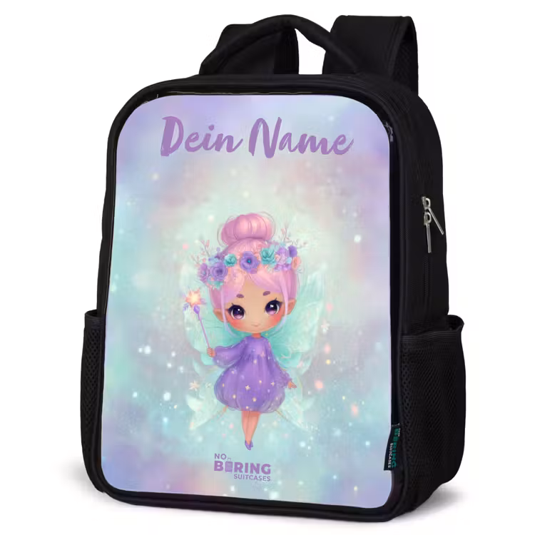 Kinderrucksack mit Namen - Schwarz - Blumenfee in pastellfarbenem Glanz — 4