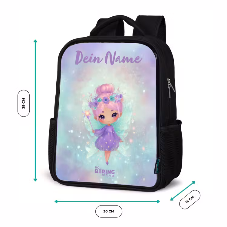 Kinderrucksack mit Namen - Schwarz - Blumenfee in pastellfarbenem Glanz — 6