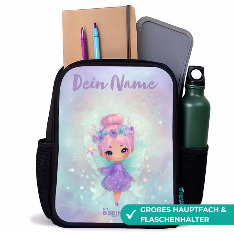 Kinderrucksack mit Namen - Schwarz - Blumenfee in pastellfarbenem Glanz — 8