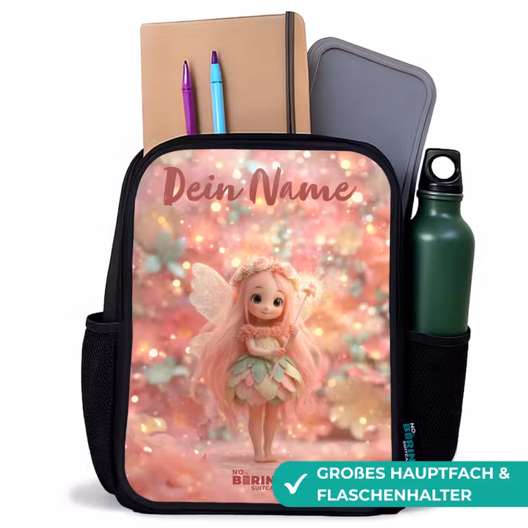 Kinderrucksack mit Namen - Schwarz - Blumenfee in rosa Märchenwelt — 8
