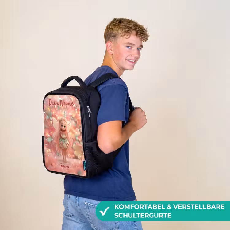 Kinderrucksack mit Namen - Schwarz - Blumenfee in rosa Märchenwelt — 9