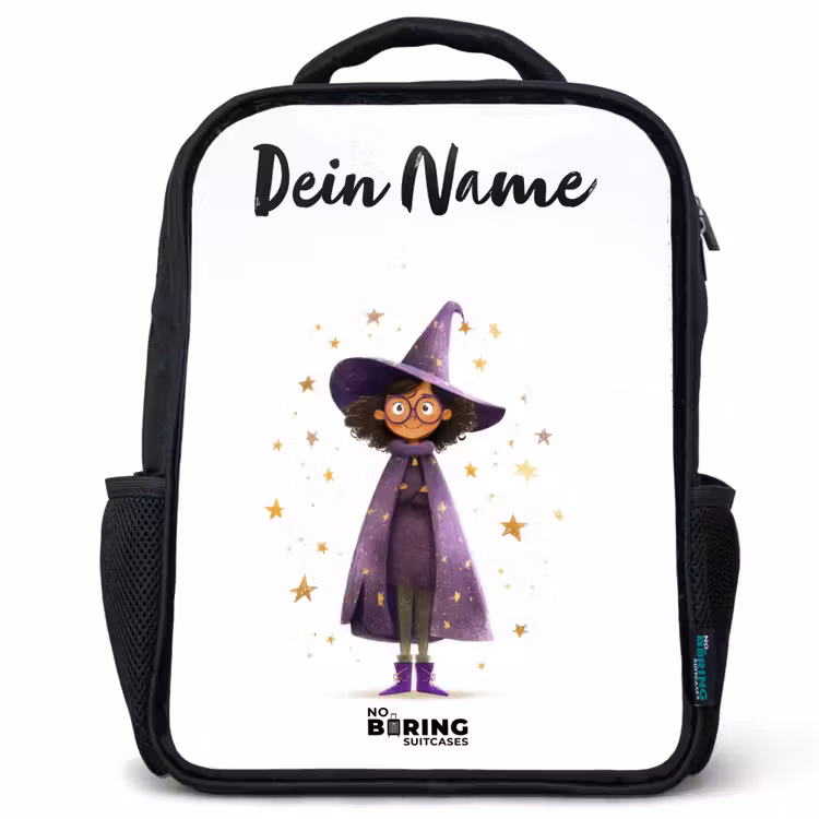 Kinderrucksack mit Namen - Schwarz - Der violette Umhang des Zauberers — 1