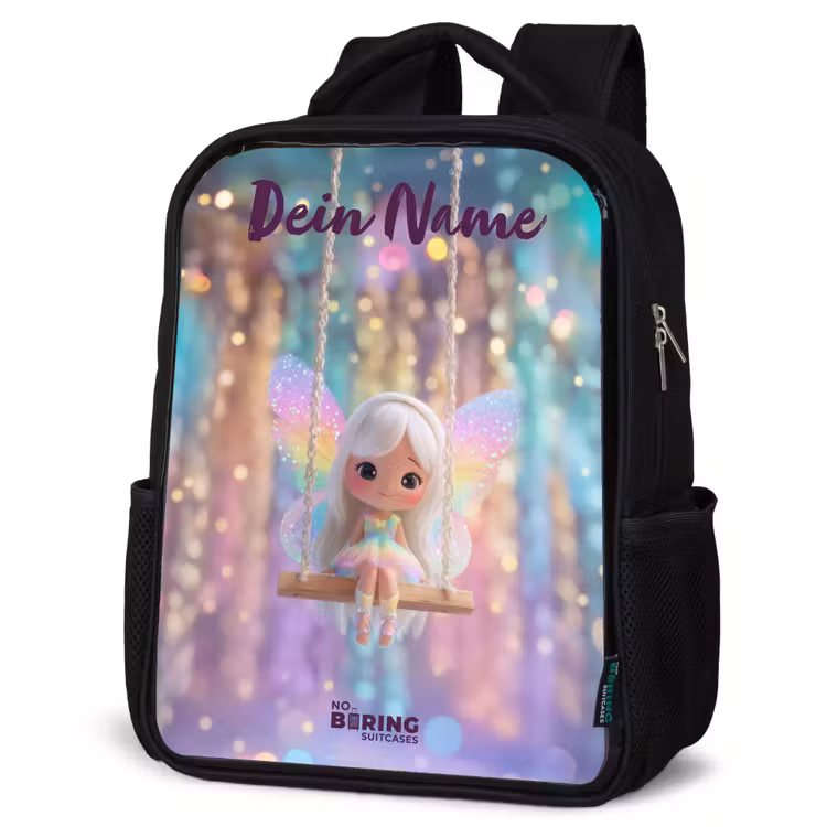 Kinderrucksack mit Namen - Schwarz - Fee - Elf - Regenbogen — 4