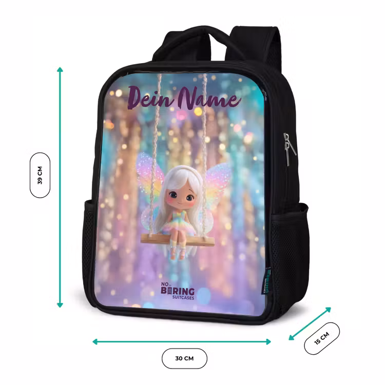 Kinderrucksack mit Namen - Schwarz - Fee - Elf - Regenbogen — 6
