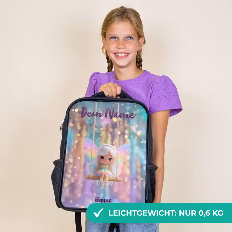 Kinderrucksack mit Namen - Schwarz - Fee - Elf - Regenbogen — 7