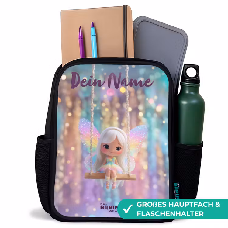 Kinderrucksack mit Namen - Schwarz - Fee - Elf - Regenbogen — 8
