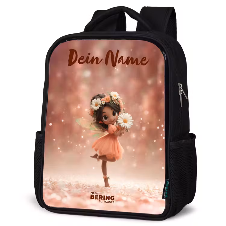 Kinderrucksack mit Namen - Schwarz - Fee mit Gänseblümchen — 4