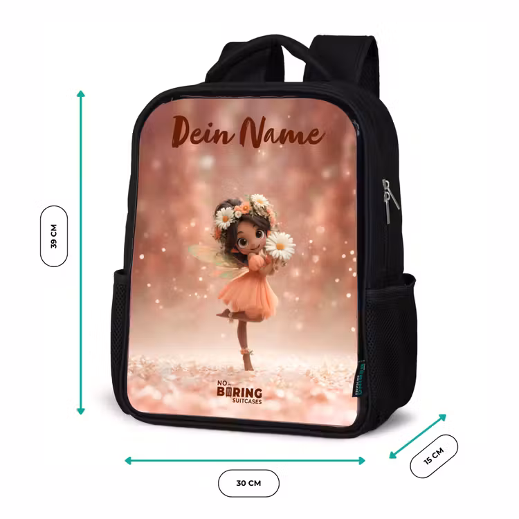 Kinderrucksack mit Namen - Schwarz - Fee mit Gänseblümchen — 6