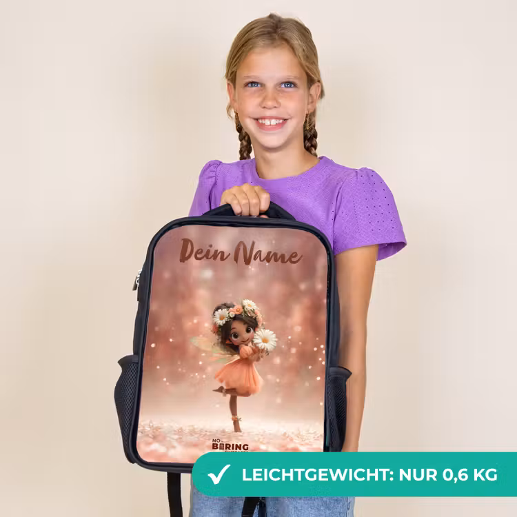 Kinderrucksack mit Namen - Schwarz - Fee mit Gänseblümchen — 7