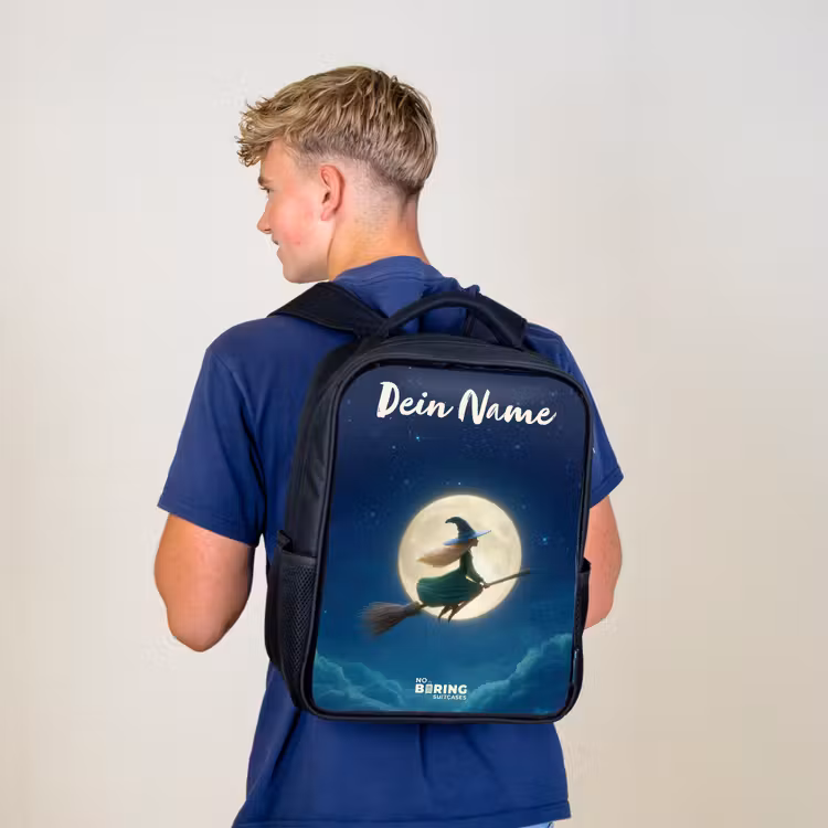 Kinderrucksack mit Namen - Schwarz - Hexe im Mondscheinflug — 3