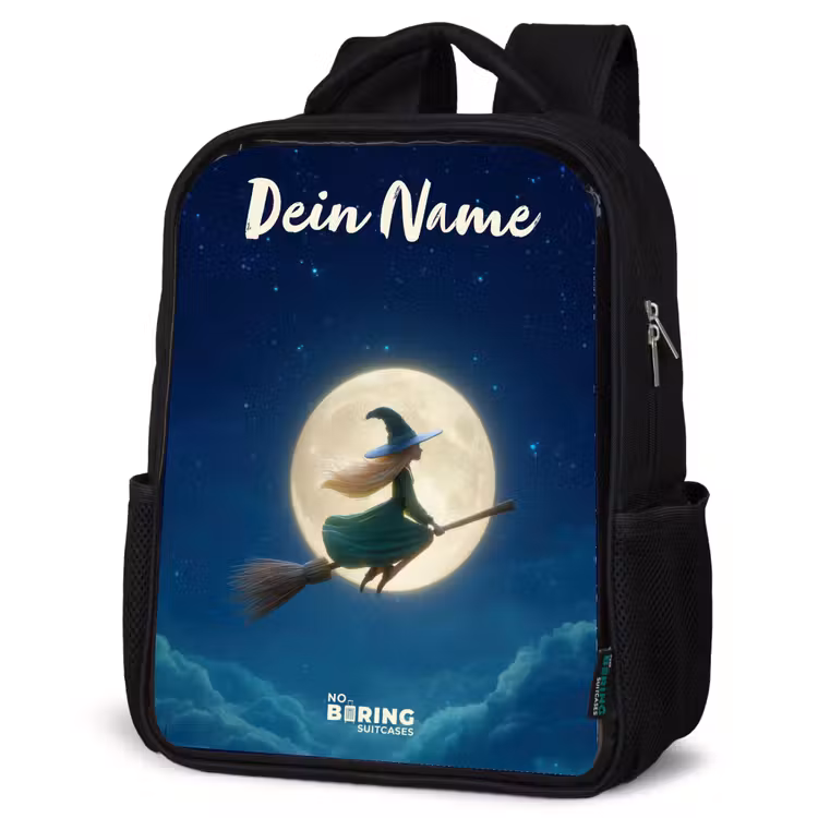 Kinderrucksack mit Namen - Schwarz - Hexe im Mondscheinflug — 4