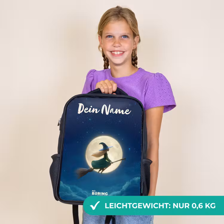 Kinderrucksack mit Namen - Schwarz - Hexe im Mondscheinflug — 7