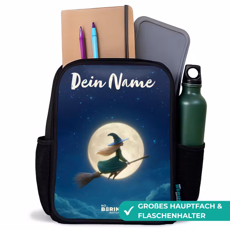 Kinderrucksack mit Namen - Schwarz - Hexe im Mondscheinflug — 8