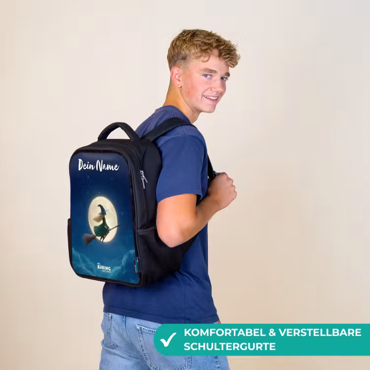 Kinderrucksack mit Namen - Schwarz - Hexe im Mondscheinflug — 9