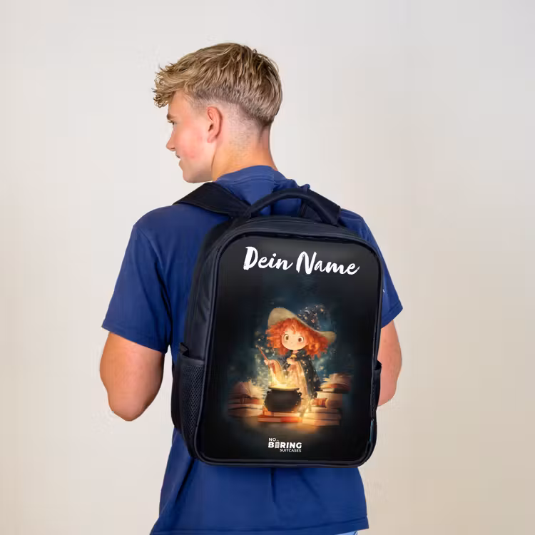 Kinderrucksack mit Namen - Schwarz - Hexe mit funkelndem Trank — 3
