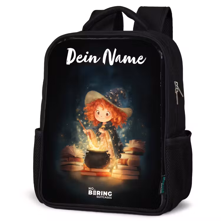 Kinderrucksack mit Namen - Schwarz - Hexe mit funkelndem Trank — 4