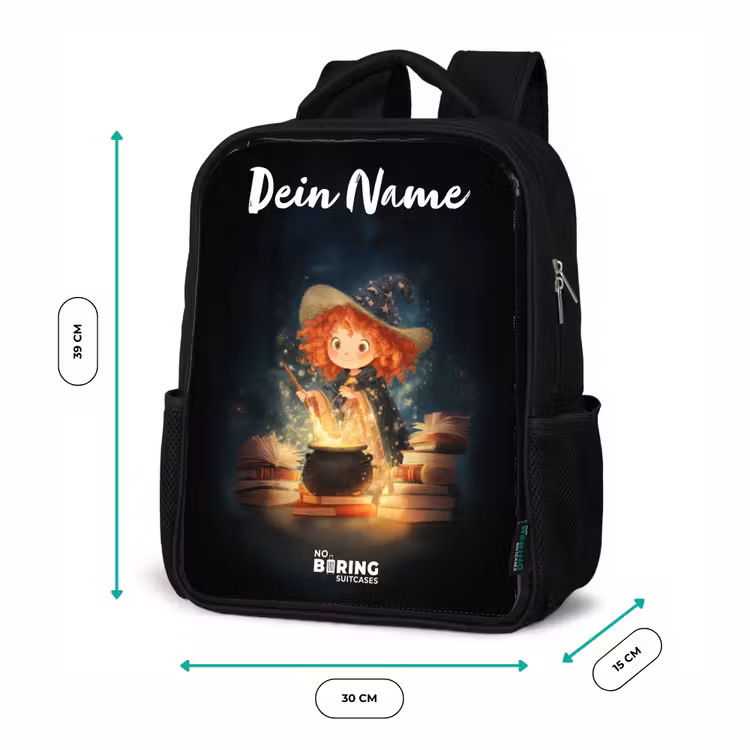 Kinderrucksack mit Namen - Schwarz - Hexe mit funkelndem Trank — 6
