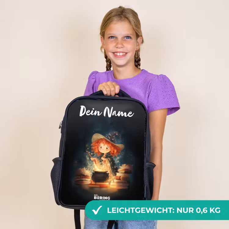 Kinderrucksack mit Namen - Schwarz - Hexe mit funkelndem Trank — 7