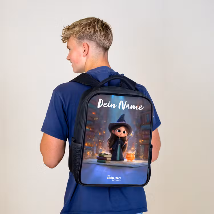Kinderrucksack mit Namen - Schwarz - Kleine Zauberin in der Bibliothek — 3