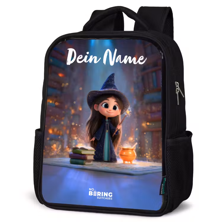 Kinderrucksack mit Namen - Schwarz - Kleine Zauberin in der Bibliothek — 4