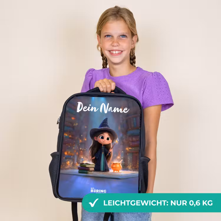 Kinderrucksack mit Namen - Schwarz - Kleine Zauberin in der Bibliothek — 7