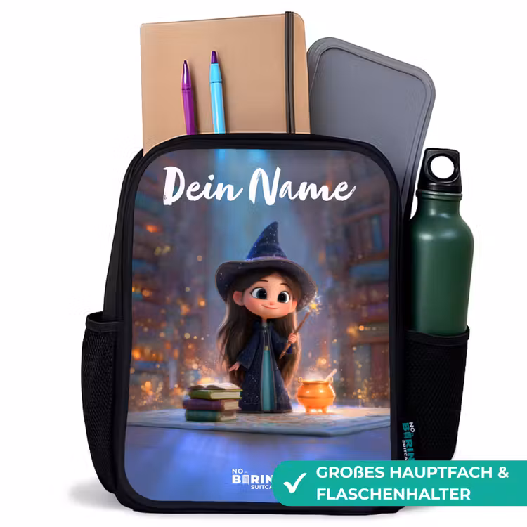 Kinderrucksack mit Namen - Schwarz - Kleine Zauberin in der Bibliothek — 8
