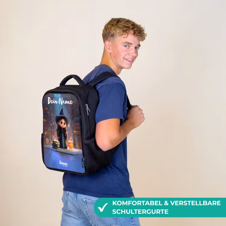 Kinderrucksack mit Namen - Schwarz - Kleine Zauberin in der Bibliothek — 9