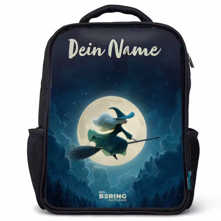Kinderrucksack mit Namen - Schwarz - Nachtflug über den Wald — 1